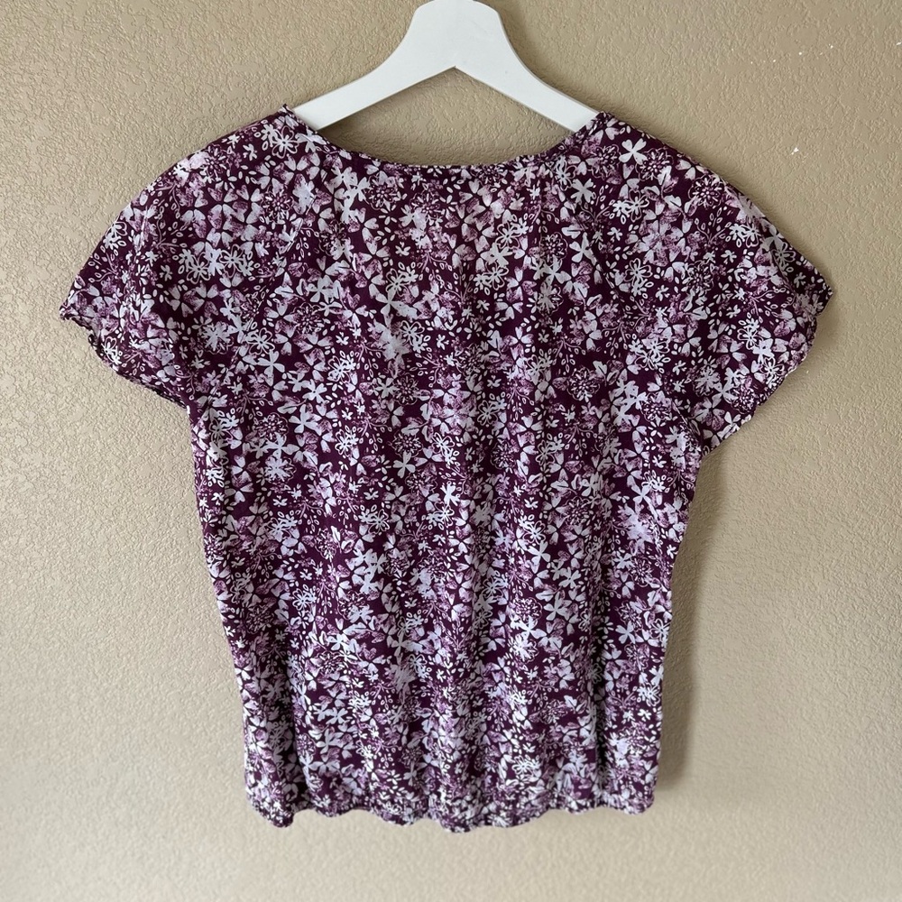 Eddie Bauer 100% Cotton Purple and White Floral Blouse Size M Cottagecore - Picture 5 of 8